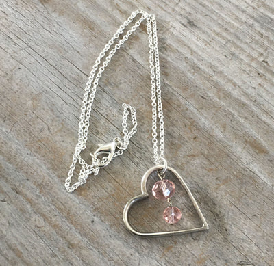Upcycled Fork Heart Necklace Valentines Day  with Pink Czech Glass beads