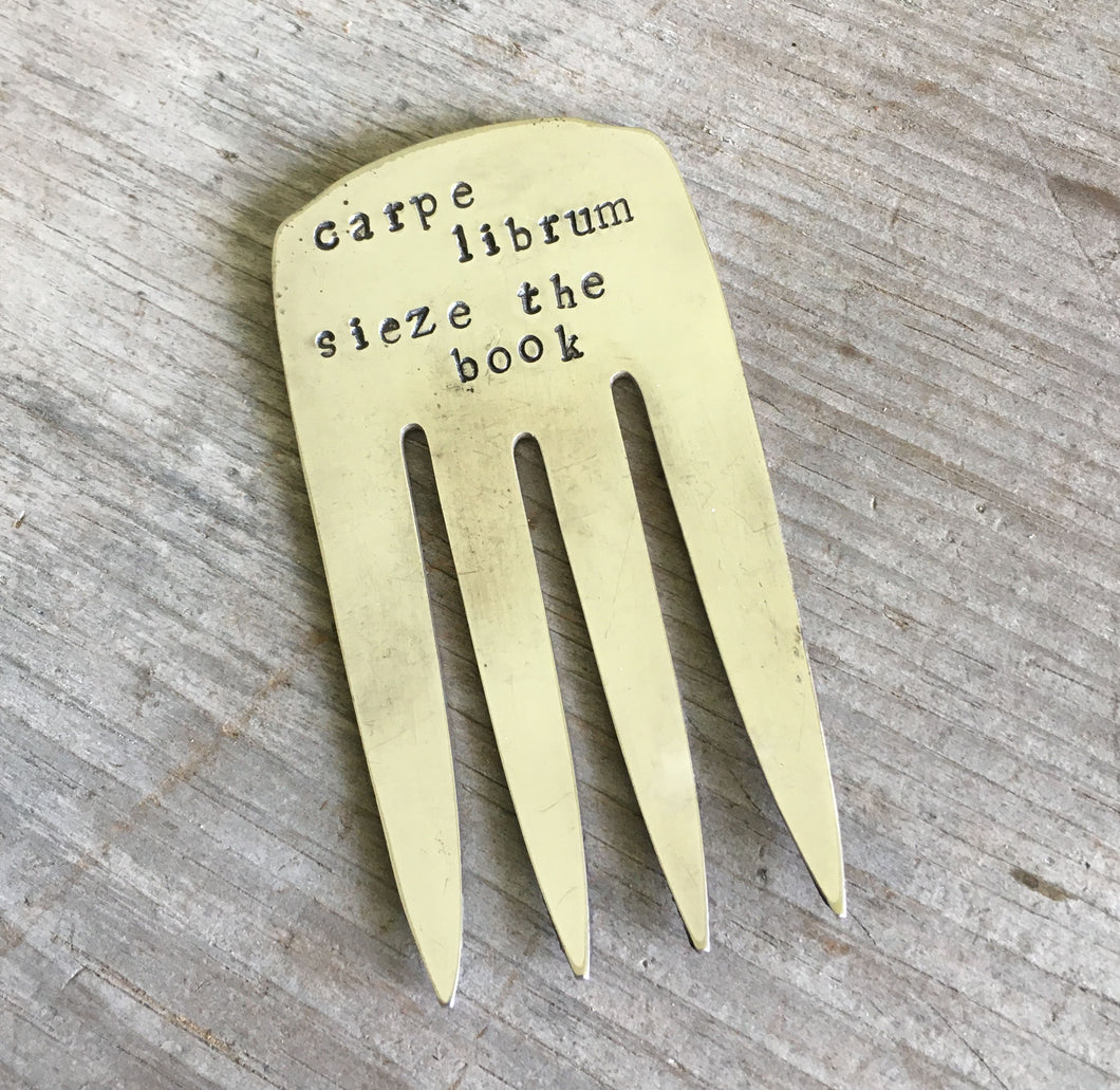 SALE - Fork Bookmark - CARPE LIBRUM SIEZE THE BOOK - #4259