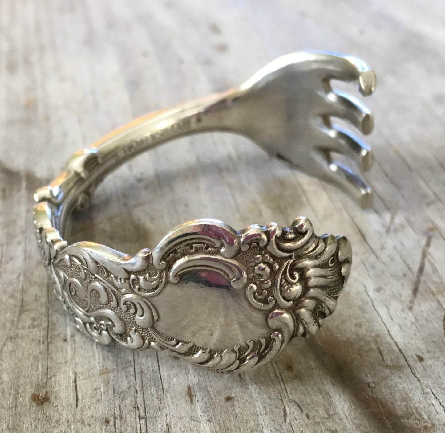 Exquisite detailed hand of Rogers Columbia fork Cuff Bracelet Elephant on One End
