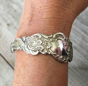 Exquisite detail of Rogers Columbia fork Cuff Bracelet Shown on Model Wrist