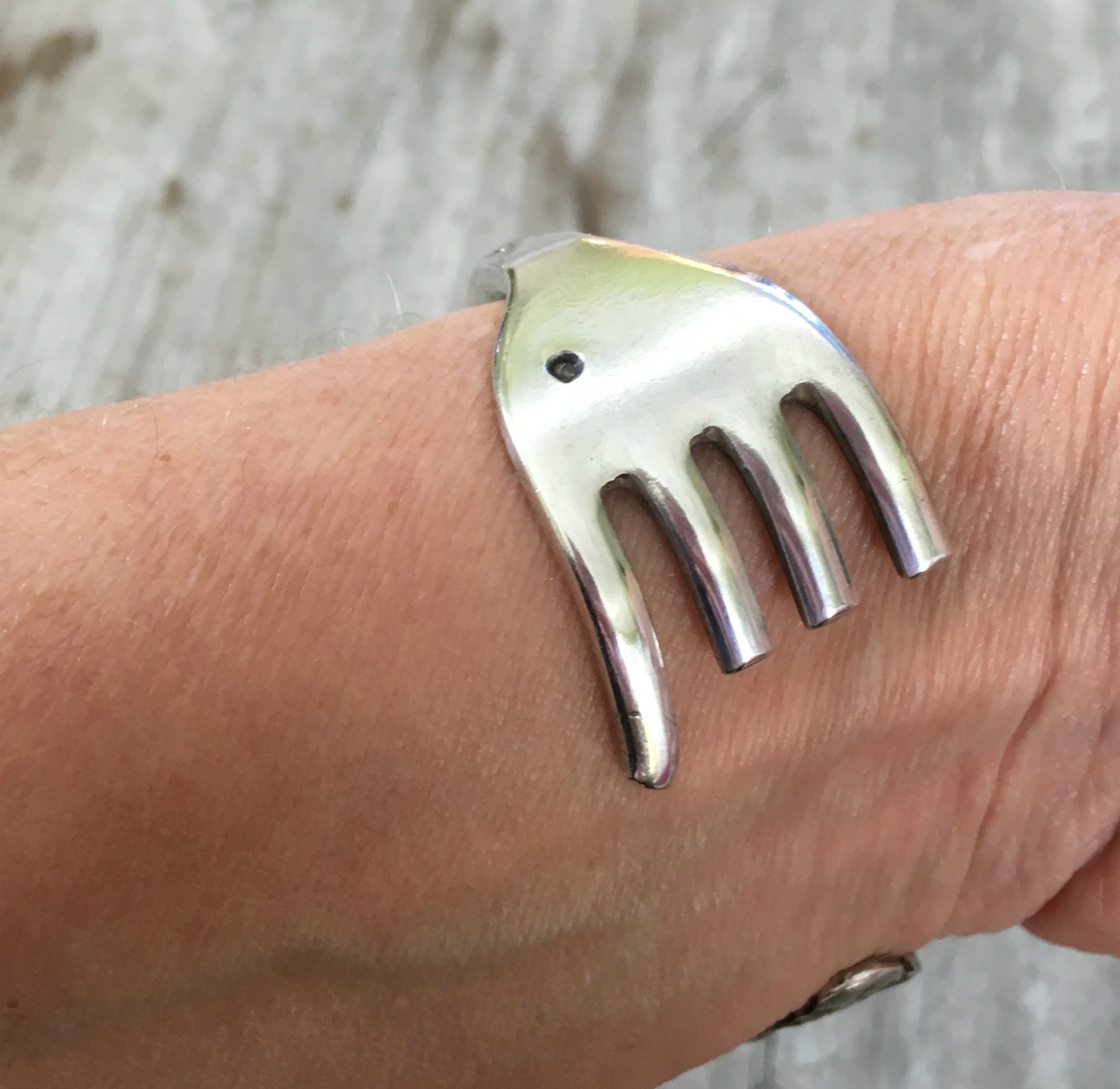 Exquisite detailed handle of Rogers Columbia fork Cuff Bracelet Elephant on One End