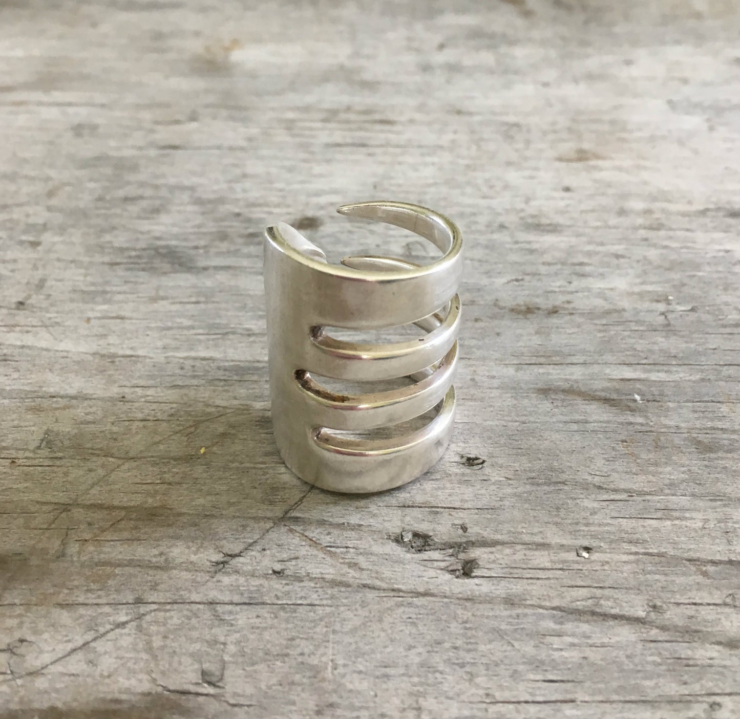 modern design fork ring from vintage silverware fork size 7