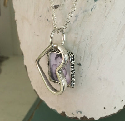 Handmade Fork Tine Heart Necklace with Pewter Photo Frame Accent