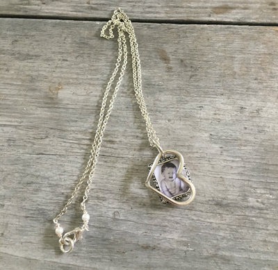 Fork Tine Heart Necklace with Pewter Photo Frame Accent