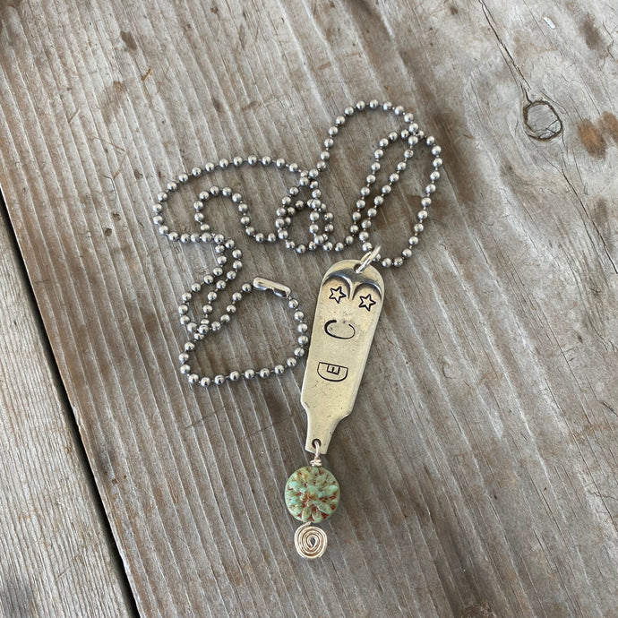 SALE Spoon Necklace - Stamped with Funny Face - #5032