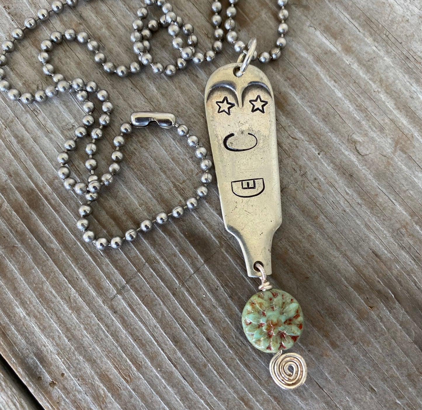 SALE Spoon Necklace - Stamped with Funny Face - #5032