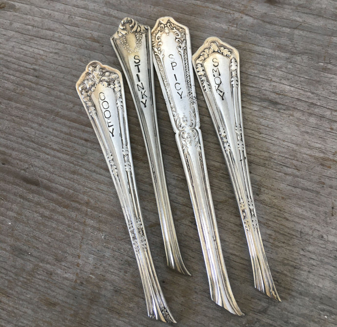 Silverware Handle Cheese Markers - STINKY, SPICY, SMOKY, GOOEY - #3110