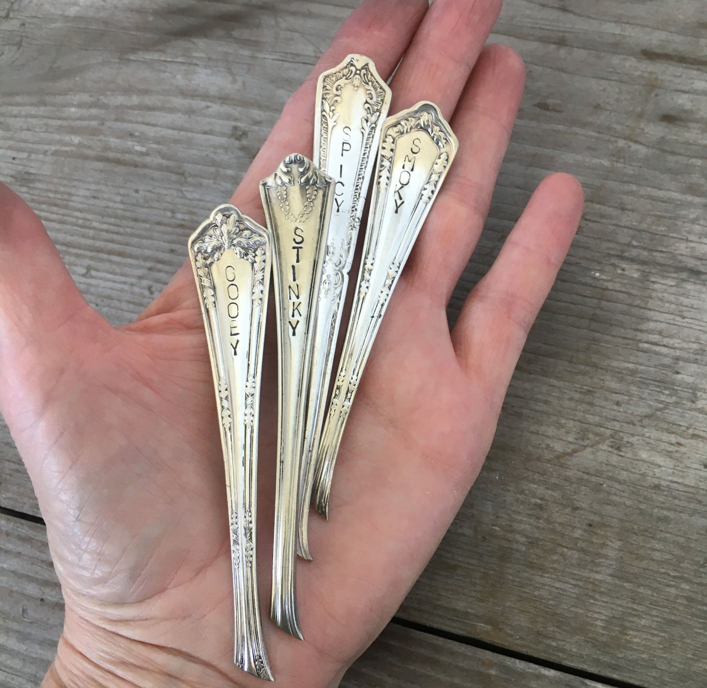 Silverware Handle Cheese Markers - STINKY, SPICY, SMOKY, GOOEY - #3110