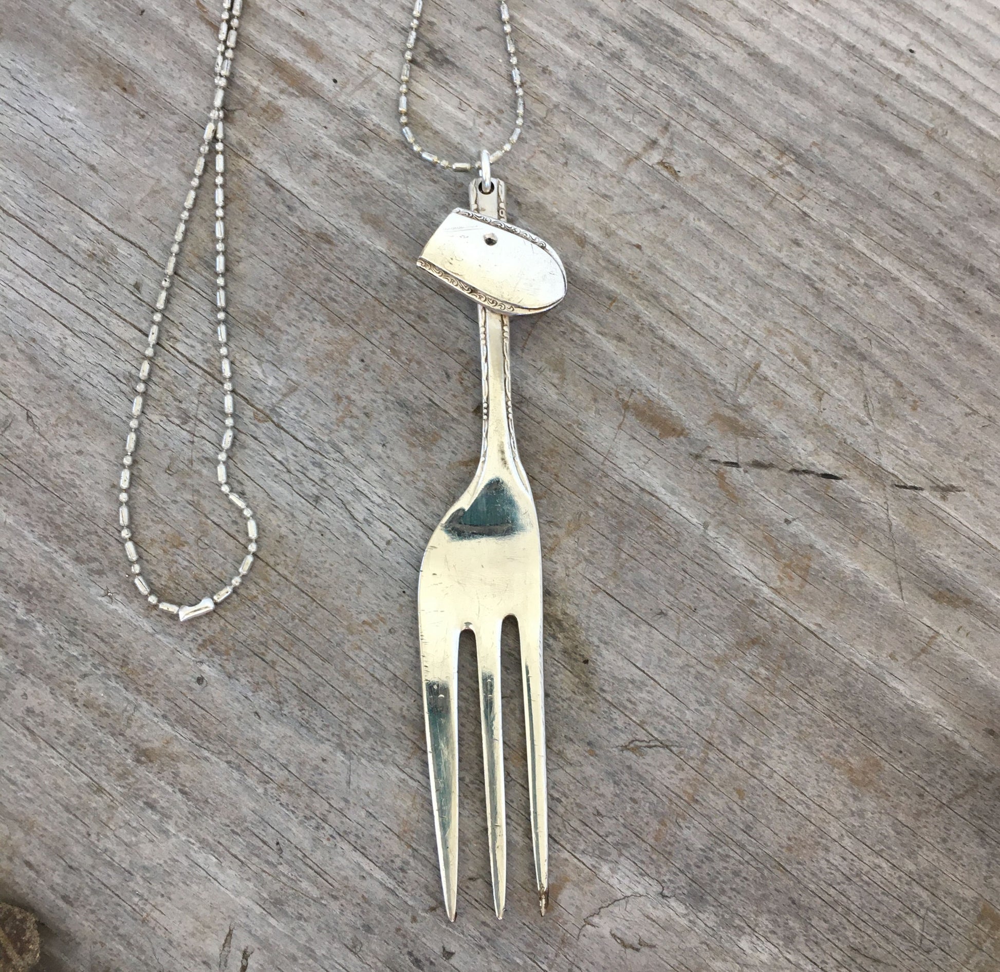 Giraffe Necklace made from upcycled vintage silverplate fork