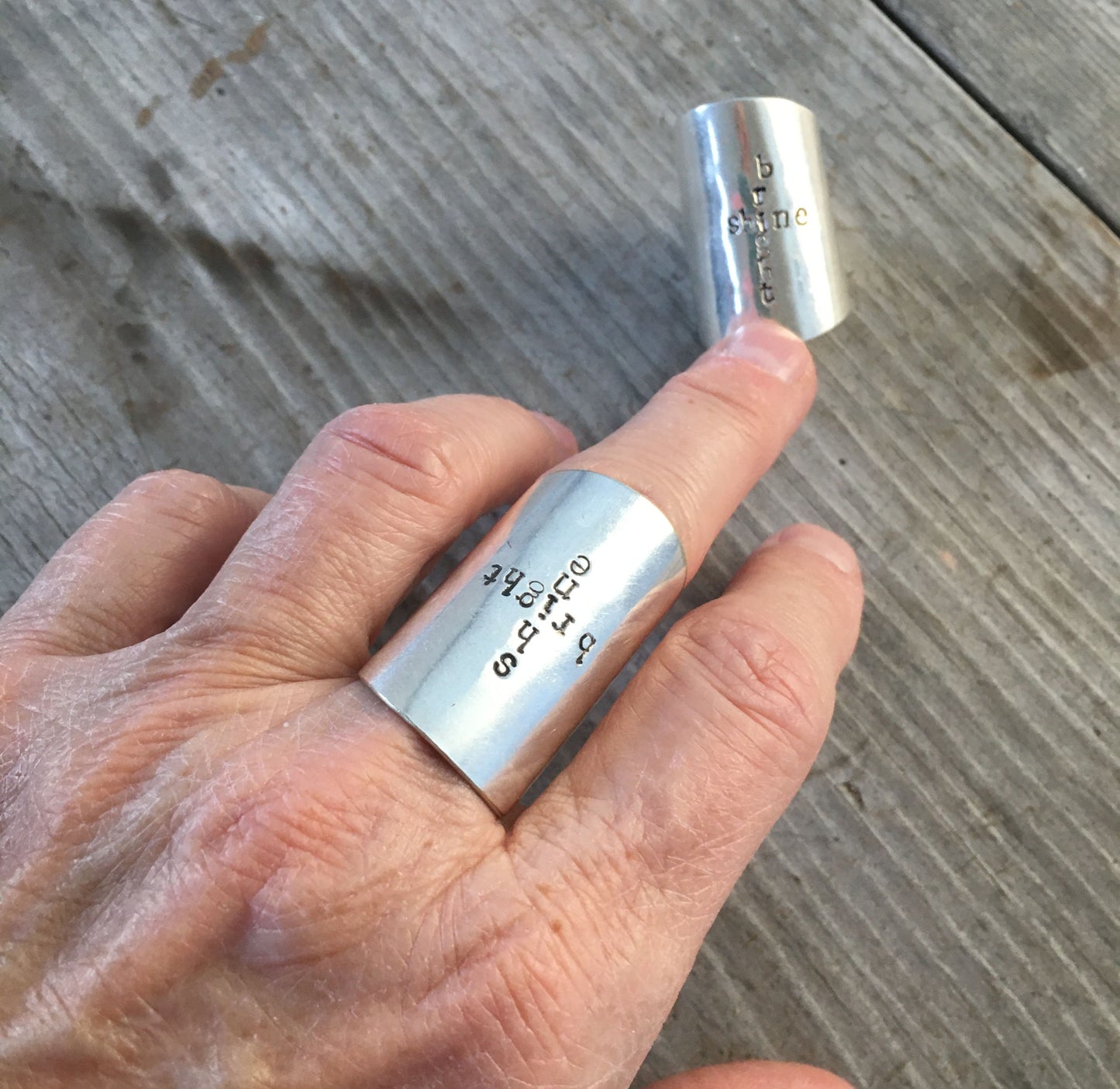 Stamped Spoon Ring shown on model