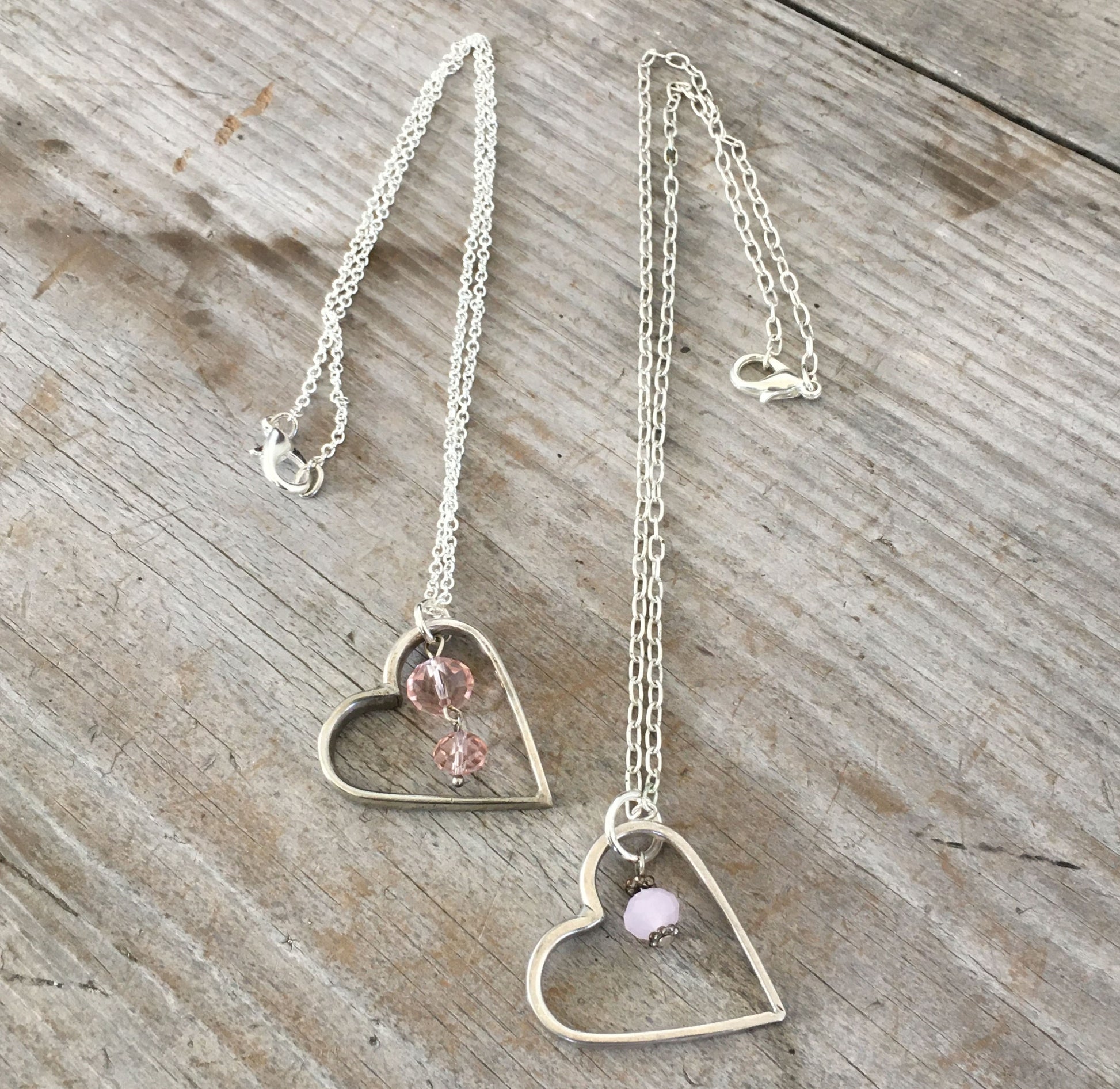 UPcycled Silverware Necklace Fork Tine Heart Necklace with Pink Bead