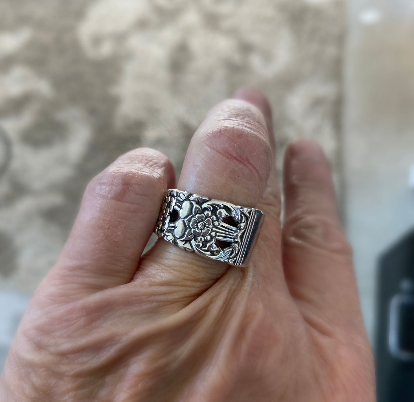 Handmade Spoon Ring Coronation Shown on Model's Hand