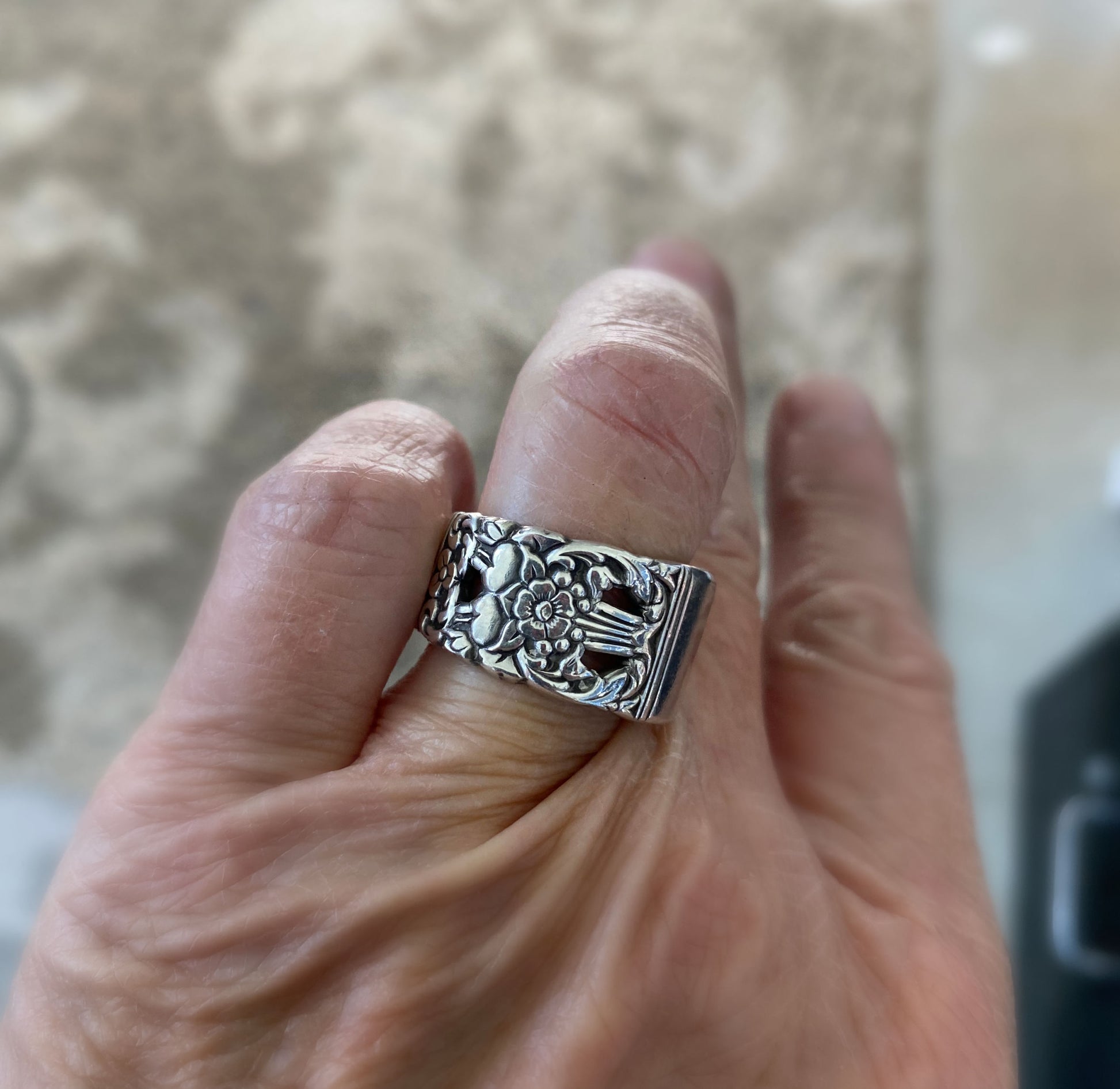 Handmade Spoon Ring Coronation Shown on Model's Hand