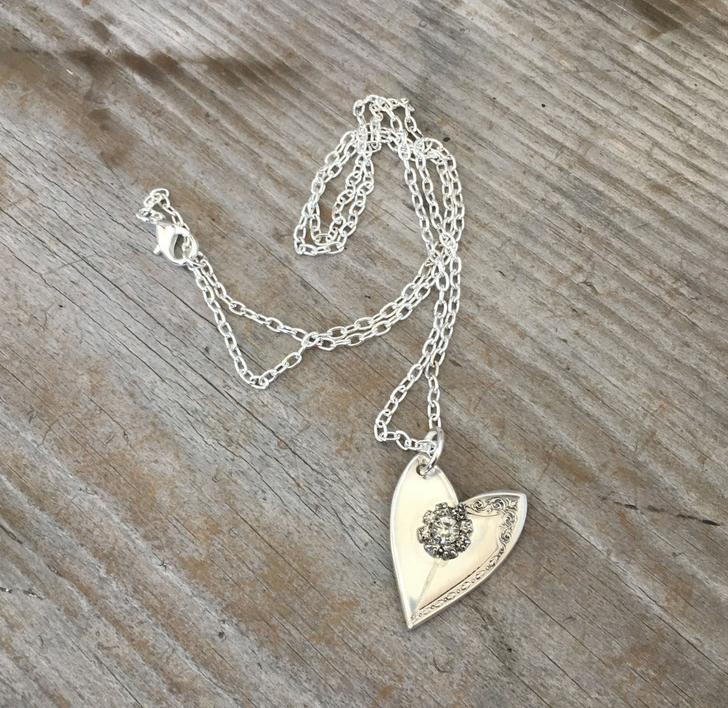 Upcycled silverware heart necklac