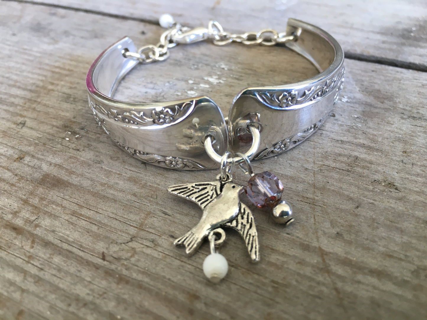 Close up Of Spoon Jewelry Upcycled Silverware Handle Link Bracelet