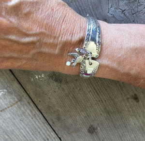 Spoon Jewelry Upcycled Silverware Handle Link Bracelet Shown On Model Wrist