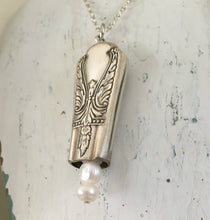 Underneath view of Knife Bell Necklace from Avalon Cabin Pattern accented with cultured pearls