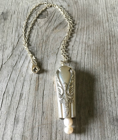 Knife Bell Necklace from Avalon Cabin Pattern accented with cultured pearls