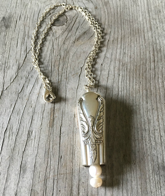 Knife Bell Necklace from Avalon Cabin Pattern accented with cultured pearls