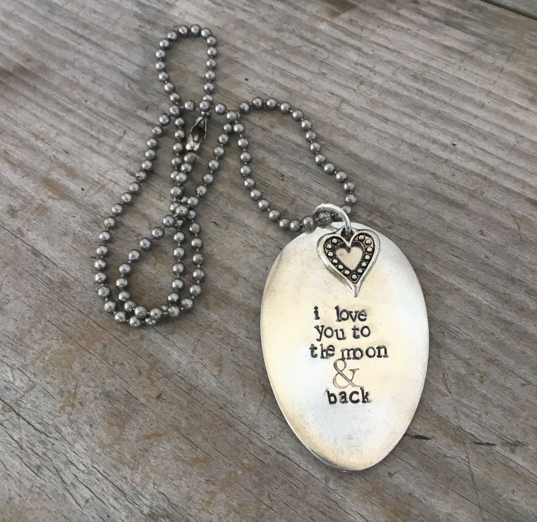 Stamped Spoon Necklace - I LOVE YOU TO THE MOON AND BACK