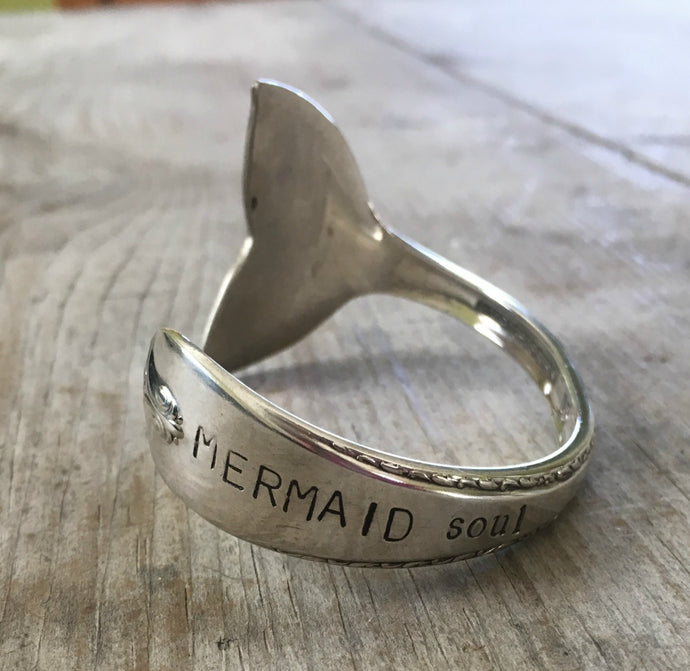 Spoon Cuff Bracelet with Mermaid Tail Fin Hand Stamped Mermaid Soul