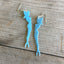 Blue pinup mermaid cocktail fork earrings with etched scale pattern, one-of-a-kind vintage design