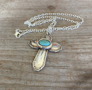 Spoon Necklace Cross Necklace with Turquoise Stone