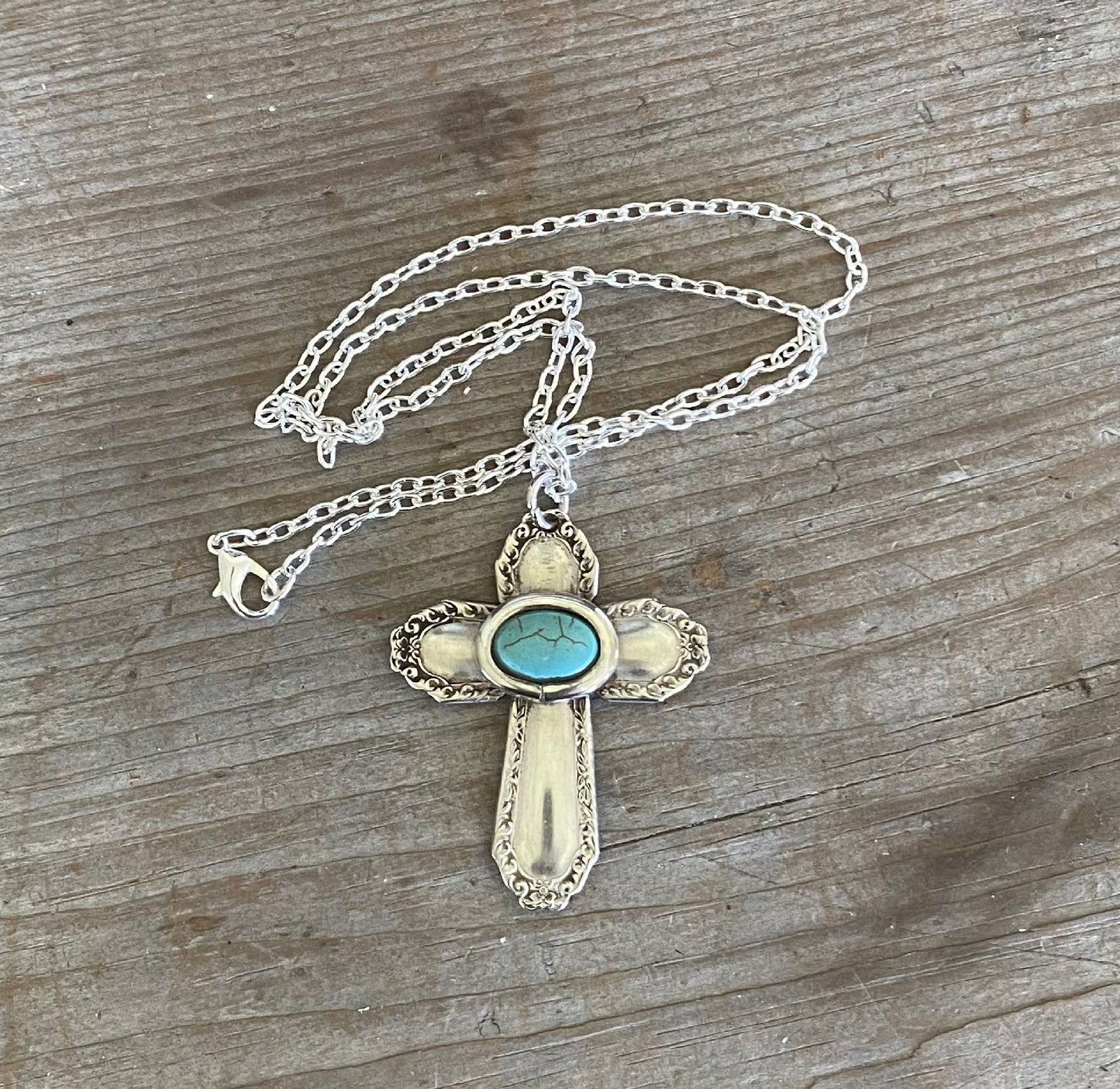 Handmade Cross Necklace Made from upcycled silverware handles 