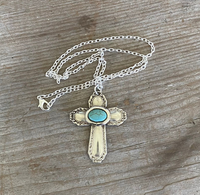 Handmade Cross Necklace Made from upcycled silverware handles 