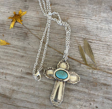 Upcycled Silverware Cross Necklace with Turquoise Stone