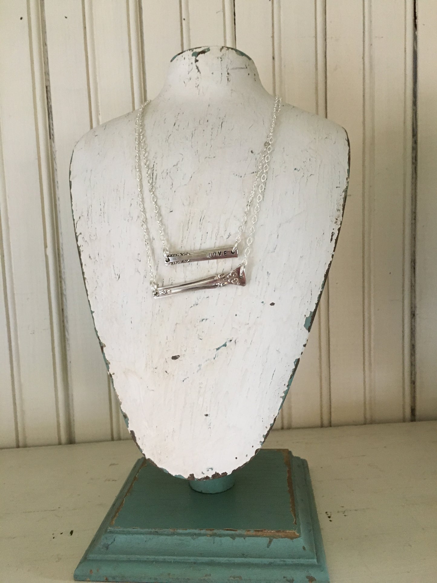 Scrap Bar Silverware Necklace - LOVE - #3996