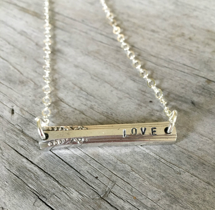 Scrap Bar Silverware Necklace - LOVE - #3996