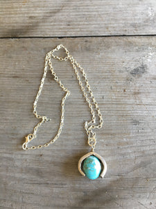 Silverware Necklace from Scrap Piece and Turquoise Colored Stone