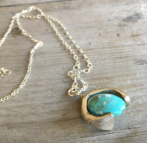 Silverware Necklace from Scrap Piece and Turquoise Colored Stone