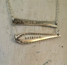 Silverware Necklace Scrap Bar Style Sheraton Hand Stamped Believe 4000 Shown with another scrap bar necklace