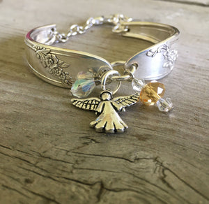 Spoon Bracelet with Angel Charm and Glass Bead