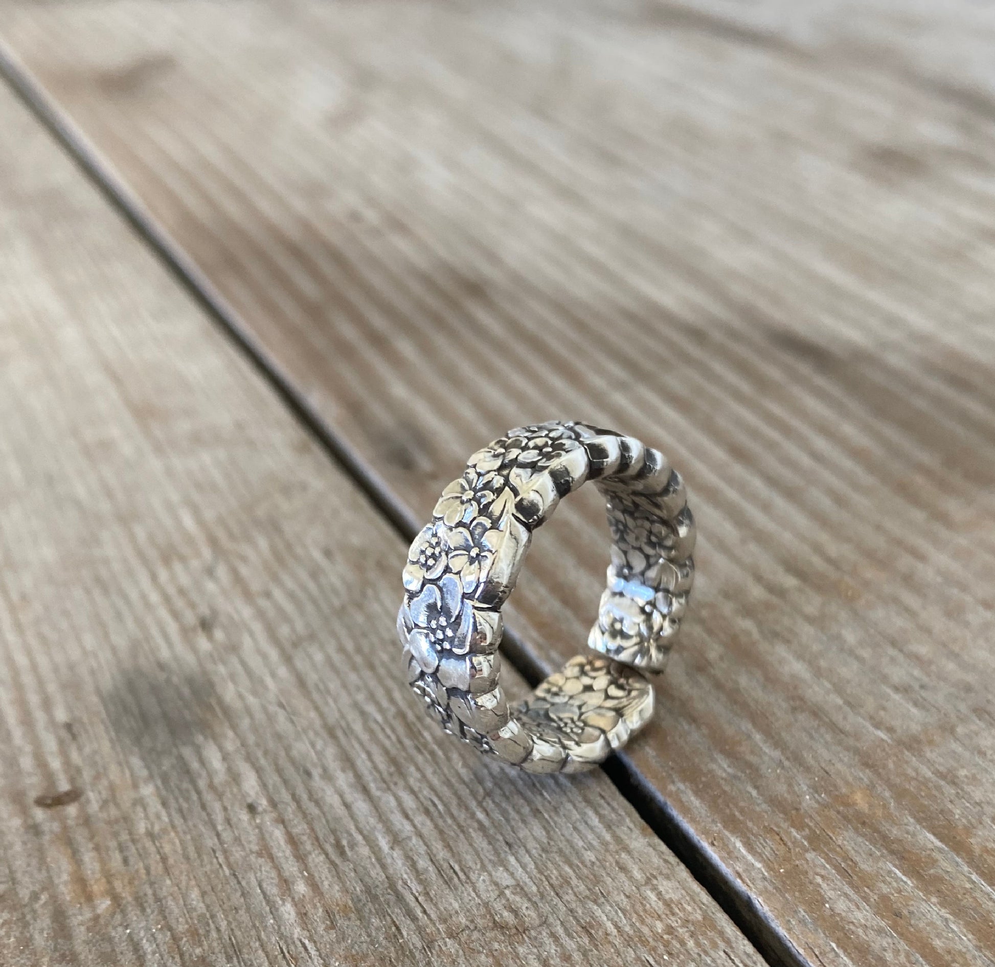 LOVE PRECIOUS FLOWER spoon ring made from upcycled vintage silverware - handmade artisan jewelry