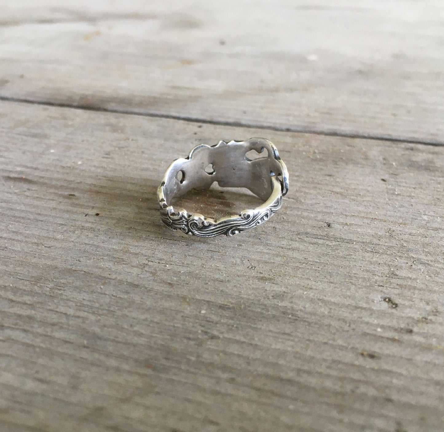 Inside view of SWEDEN spoon ring highlighting ornate openwork design