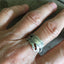 SWEDEN spoon ring worn on finger displaying size and fit of upcycled silverware ring
