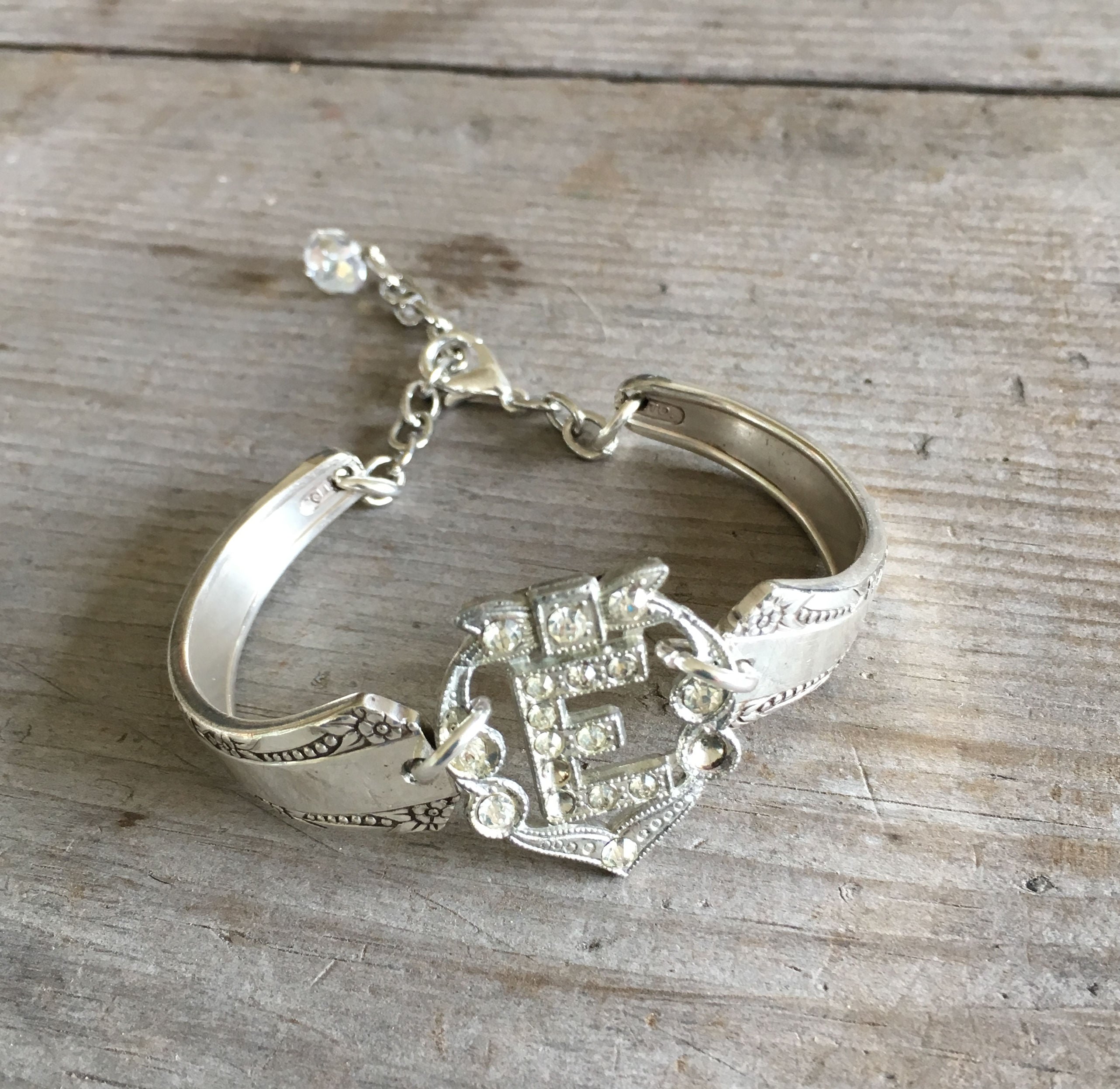 Spoon Bracelet with Vintage Rhinestone Shoe Clip