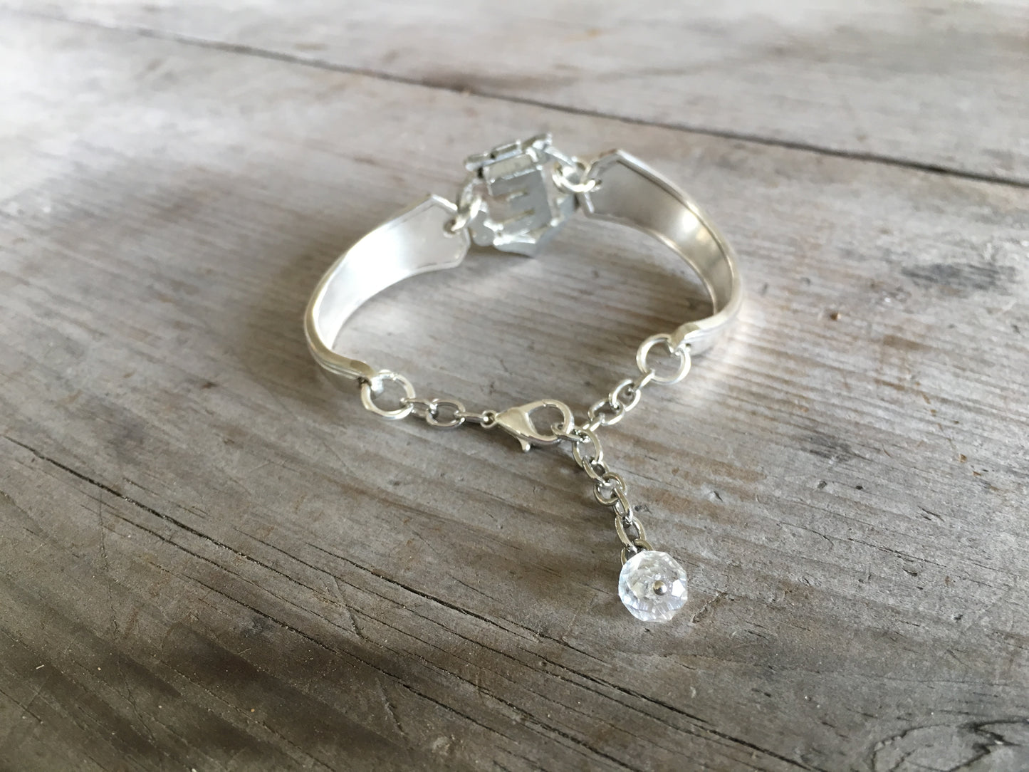 Spoon Bracelet with Vintage Rhinestone Shoe Clip Back View