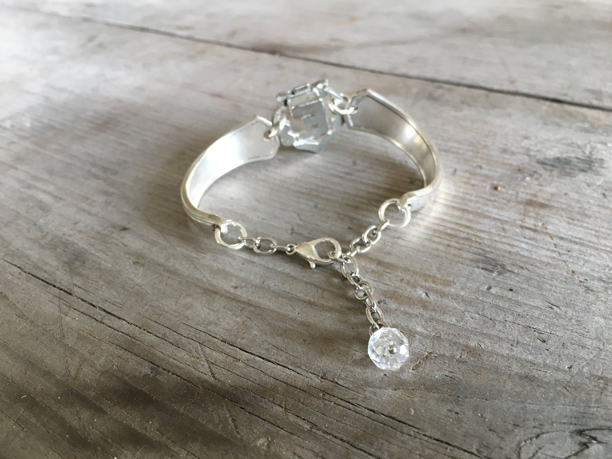 Spoon Bracelet with Vintage Rhinestone Shoe Clip Back View