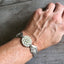 Tudor Plate Duchess Spoon Bracelet with vintage rhinestone button