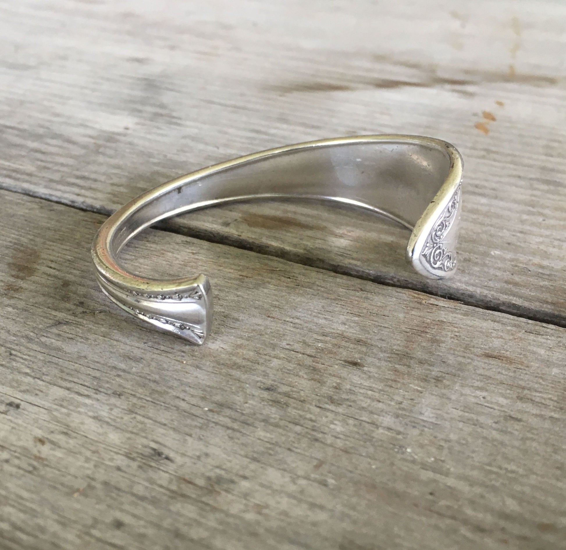 Upcycled Serving Spoon Cuff Bracelet from Community Silverplate Sheraton handstamped with BADASS