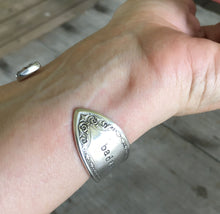 hand stamped Spoon Cuff Bracelet shown on model