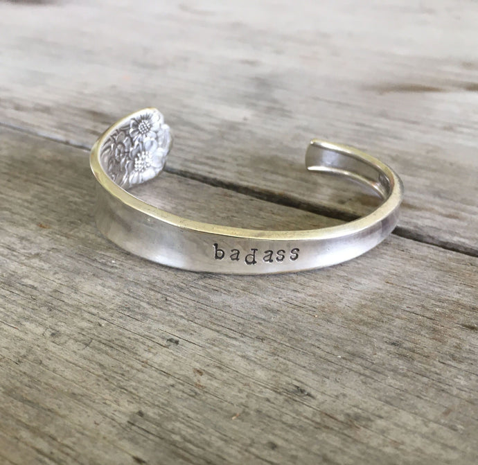 Spoon Cuff Bracelet Stamped BADASS