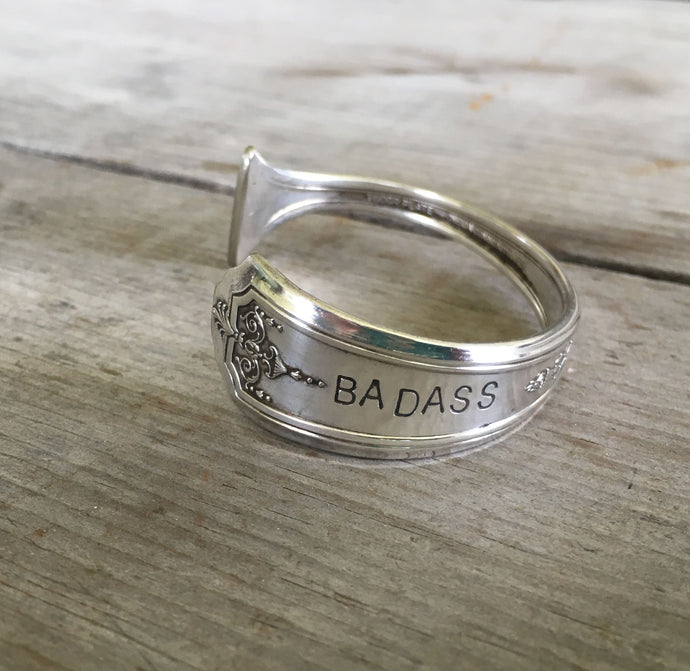 Spoon Cuff Bracelet Hand Stamped BADASS Queen Bess