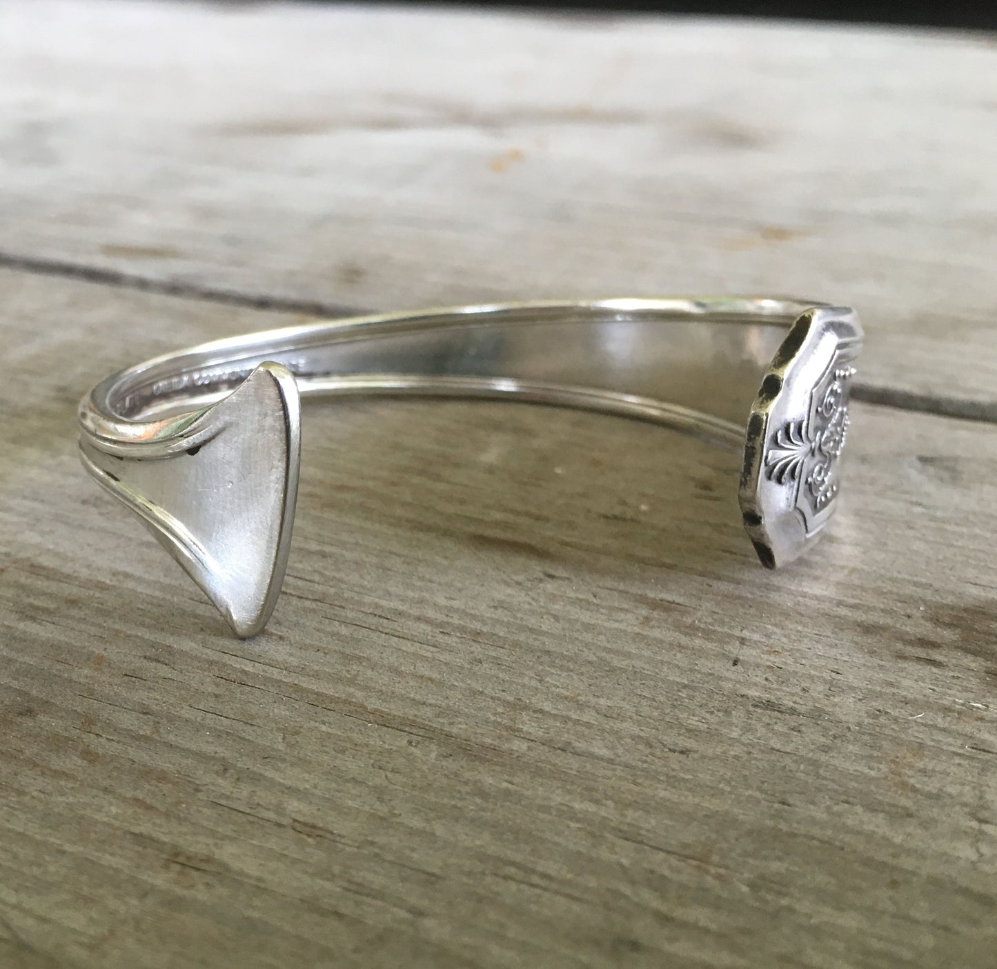 Opening View of Spoon Cuff Bracelet Hand Stamped BADASS