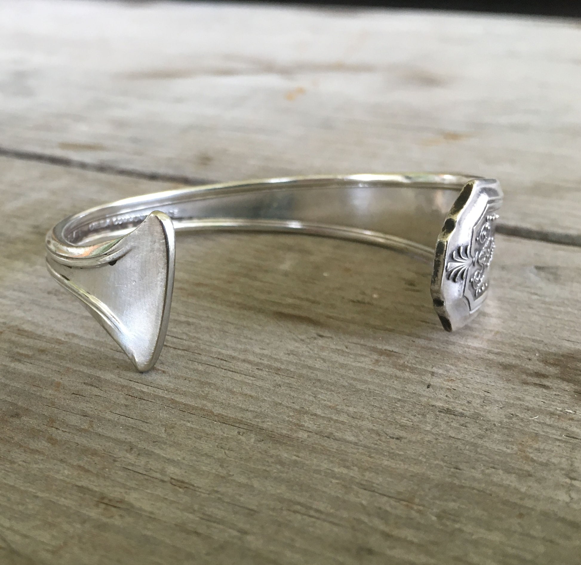 Opening View of Spoon Cuff Bracelet Hand Stamped BADASS
