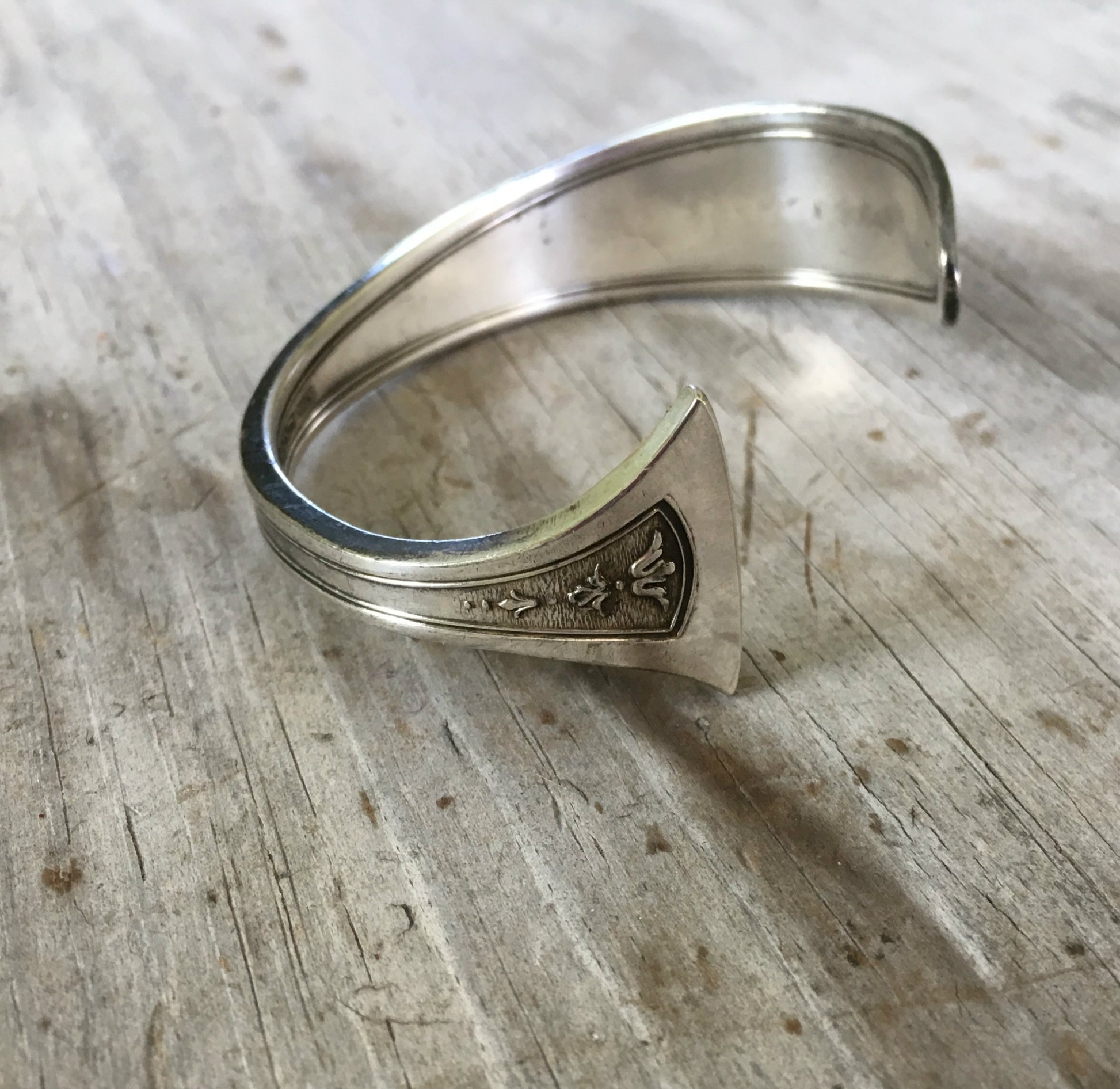 Upcycled Spoon Cuff Bracelet from Tudor Plate Enchantment Pattern